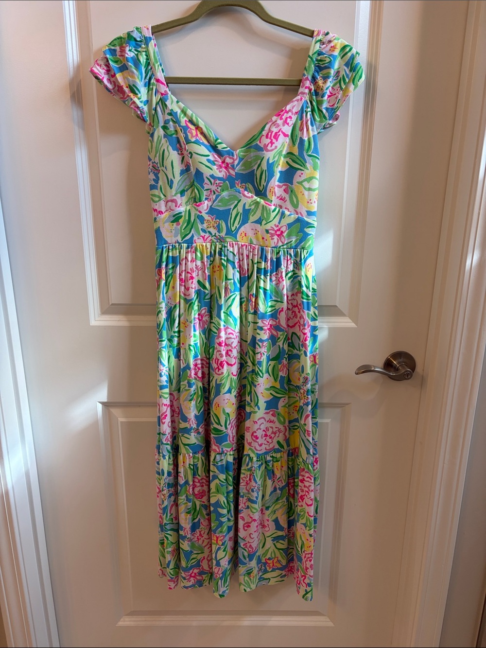Lilly Pulitzer Bayleigh flutter sleeve Floral Midi Dress multi grove garden